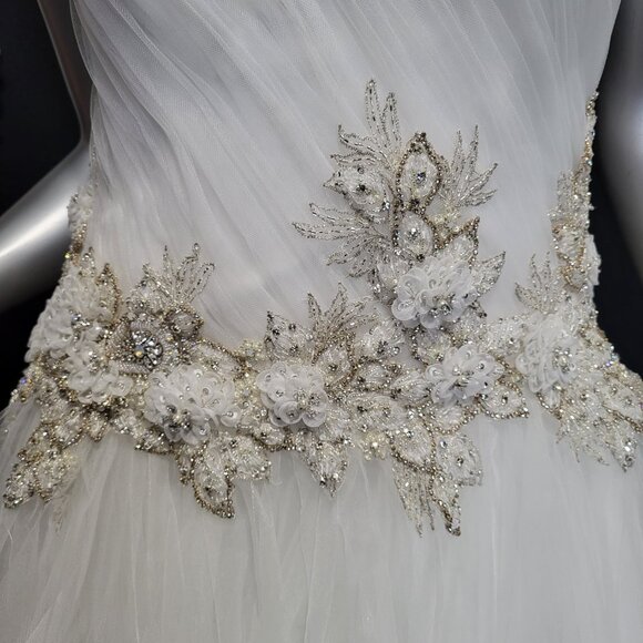 NWT~$2750~AMARE COUTURE~4/6~IVORY BEADED EMBELLISHED FIT & FLARE WEDDING DRESS - Picture 3 of 16